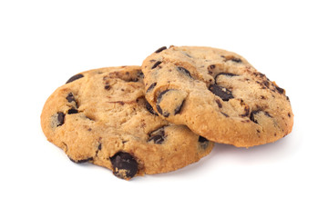 Chocolate chip cookies isolated on white background