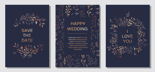 Fototapeta na wymiar Copper elegant floral invite set modern card