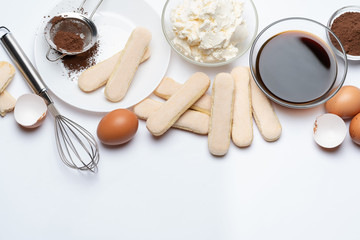 frame made of Ingredients for making traditional Italian dessert Tiramisu
