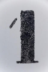 number one painted stencil on white backdrop, number one, number 1