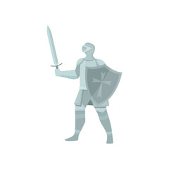 The figure of a knight in gray armor, a sword and a shield on a white background