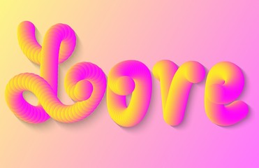 3D Lettering love liquid . Vector design concept. Advanced 3D Typography design. Decorative inscription. Valentines day background. Greeting card design celebration. Typography design element.