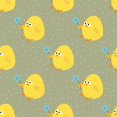 Seamless vector baby pattern with cute little chickens.