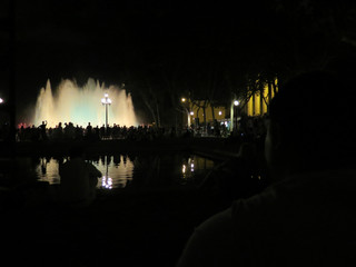 Many people came to see the singing fountains show,  Barcelona,Catalonia, Spain.