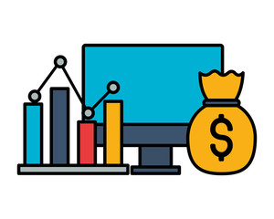 computer chart money bag stock market