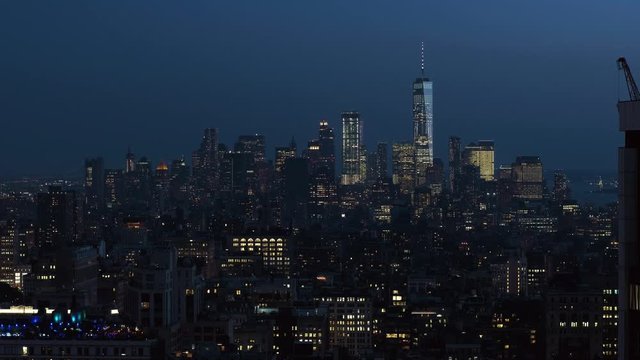 Beautiful Lighted Buildings At Night. Midtown, Manhattan, New York. Timelapse.
