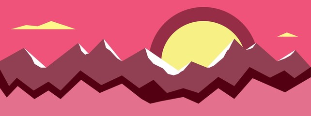 Sunrise in graphical mountain chain background
