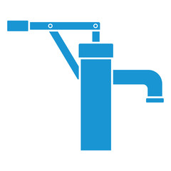 Old water pump, icon. Blue. Vector illustration.