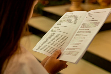 Naklejka premium Criança segurando livro // Child holding book