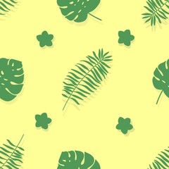 Vector seamless pattern with tropical leaves in paper cut out style. Design for wallpaper, fabric, textile, wrapping