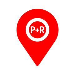 Red map pointer with P + R sign 