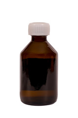 Brown glass bottle with white lid, on white background, isolated