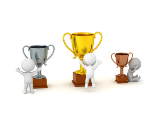Happy and Sad 3D Characters with Trophies