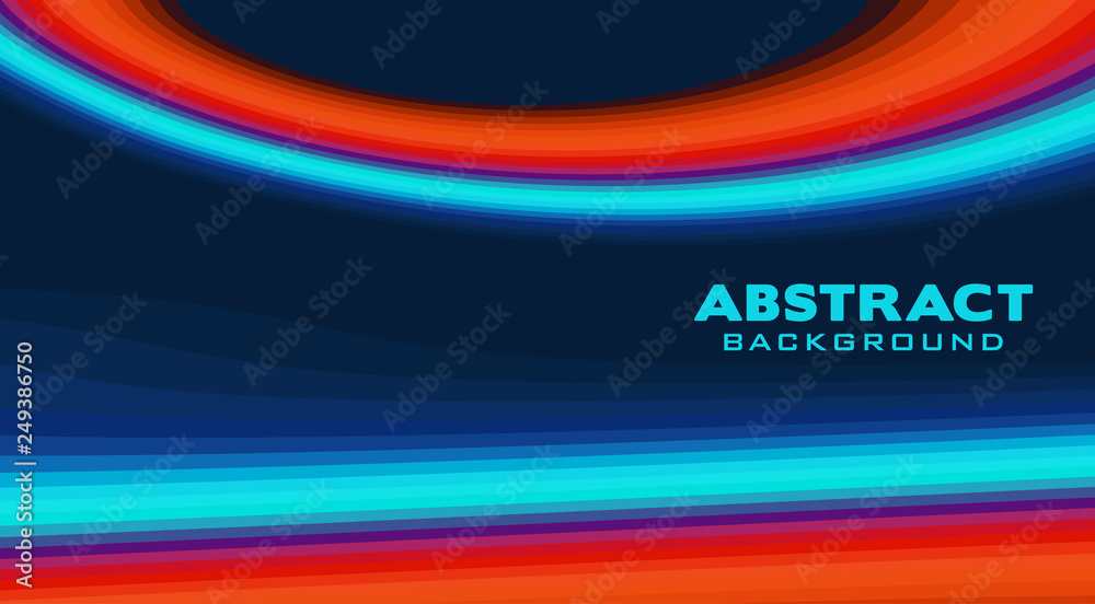 Poster blue background with orange and turquoise line. vector graphics