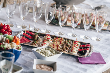 Fresh and tasty appetizers made from vegetables and seafood