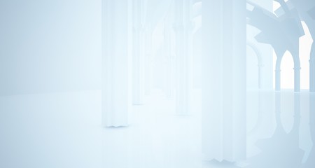 Abstract white gothic interior. 3D illustration and rendering.