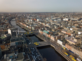 Dublin city centre aerial view. Ireland. February 2019