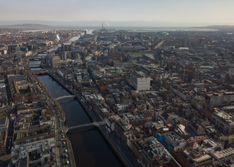 Dublin city centre aerial view. Ireland. February 2019