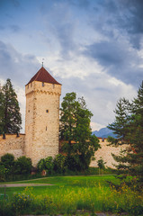 Old city wall and towers in Luzern, Switzerland
