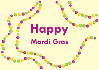 Happy Mardi Gras vector. March 5, Mardi Gras 2019. Yellow, green and purple, colors of Mardi Gras. Colored beads vector. Important day