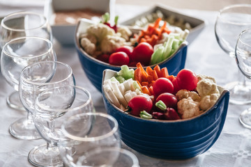 Fresh and tasty appetizers made from vegetables and seafood