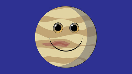 Jupiter planet vector design. Smiling planets of the Solar System. Planets with faces funny characters. 