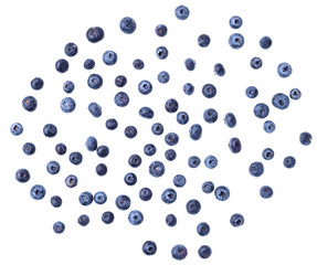 Top view of fresh Blueberries isolated on white background
