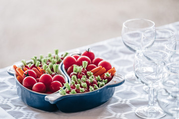 Fresh and tasty appetizers made from vegetables and seafood