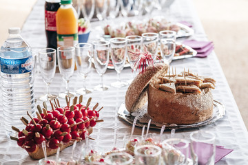 Fresh and tasty appetizers made from vegetables, bread and fresh food