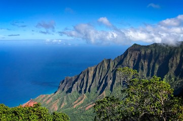 Kalalau Valley Lookout on the Hawaiian Island, Kauai, on a clear bright and sunny day.