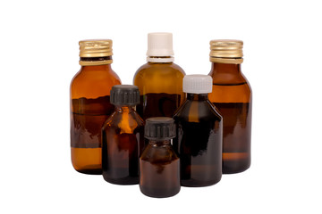 Medical brown bottles isolated on white background
