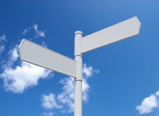 White blank signpost isolated on blue sky. White blank signpost isolated on blue sky 3d illustration..