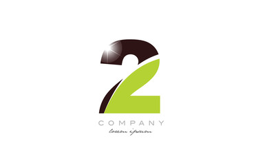 number 2 in green and brown color for logo icon design
