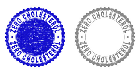 Obraz premium Grunge ZERO CHOLESTEROL stamp seals isolated on a white background. Rosette seals with grunge texture in blue and gray colors.