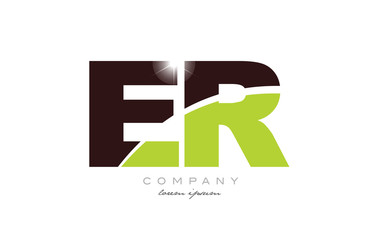 letter er e r alphabet combination in green and brown color for logo icon design