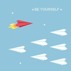 Fototapeta na wymiar Be yourself concept. Red and white airplanes vector illustration
