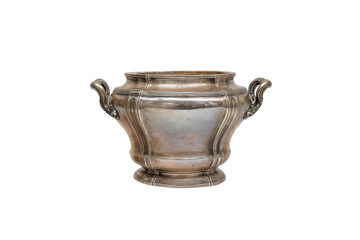 Old sugar-bowl of silver on a white background.