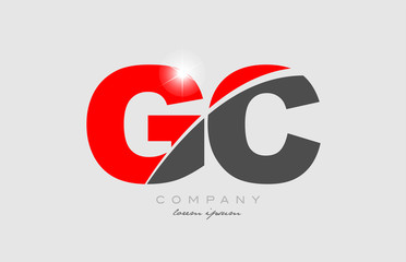 combination letter gc g c in grey red color alphabet for logo icon design