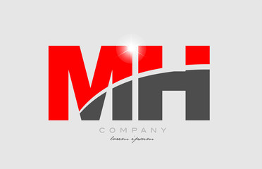 combination letter mh m h in grey red color alphabet for logo icon design