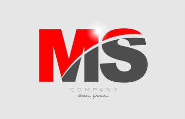 combination letter ms m s in grey red color alphabet for logo icon design