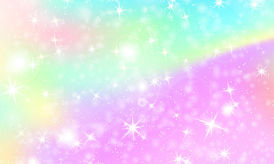 Unicorn rainbow background. Holographic sky