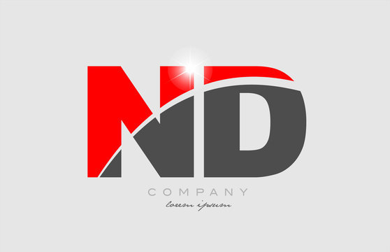 combination letter nd n d in grey red color alphabet for logo icon design