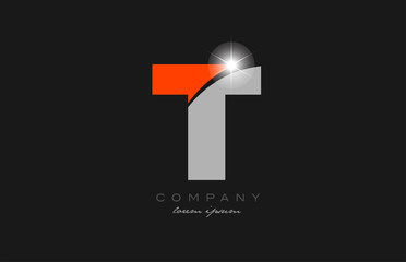 letter t in grey orange color alphabet for logo icon design