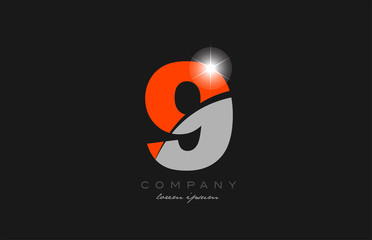 number 9 in grey orange color for logo icon design