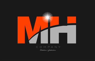 combination letter mh m h in grey orange color alphabet for logo icon design