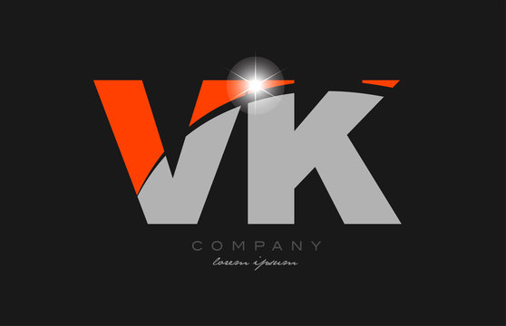 combination letter vk v k in grey orange color alphabet for logo icon design