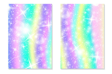 Unicorn rainbow background. Holographic sky