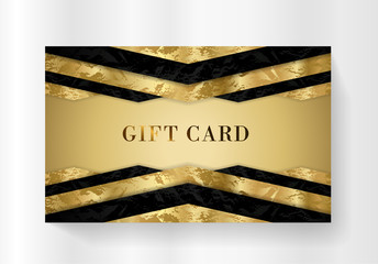 Gift card (Gift card discount), Luxury reward card, Gift coupon with black pattern. Golden background design (dark) for voucher template design, invitation, ticket. Vector