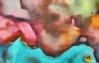 Detailed close-up grunge clouds abstract background. Dry brush strokes hand drawn oil painting on canvas texture. Creative simple pattern for graphic work, web design or wallpaper. Chaotic splashes.