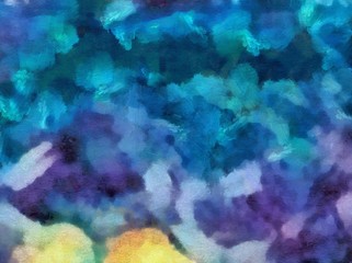 Detailed close-up grunge clouds abstract background. Dry brush strokes hand drawn oil painting on canvas texture. Creative simple pattern for graphic work, web design or wallpaper. Chaotic splashes.